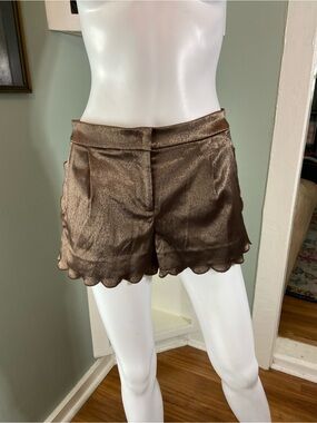 Alex Lane Metallic Bronze Copper Scalloped Hem Dressy Shorts Small S [CH]